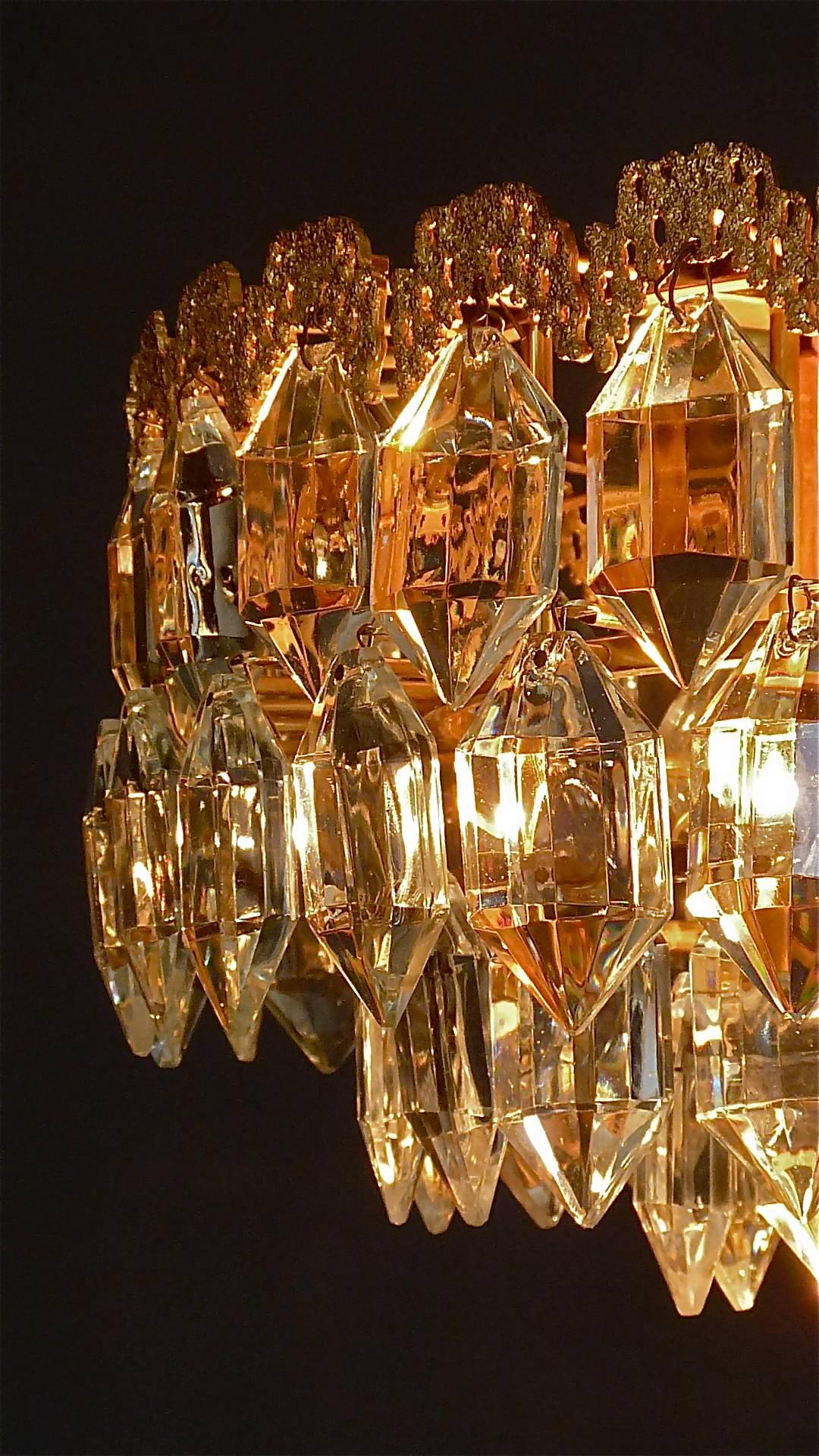 Midcentury Bakalowits Chandelier Gilt Brass Faceted Crystal Glass Austria 1960s For Sale 2