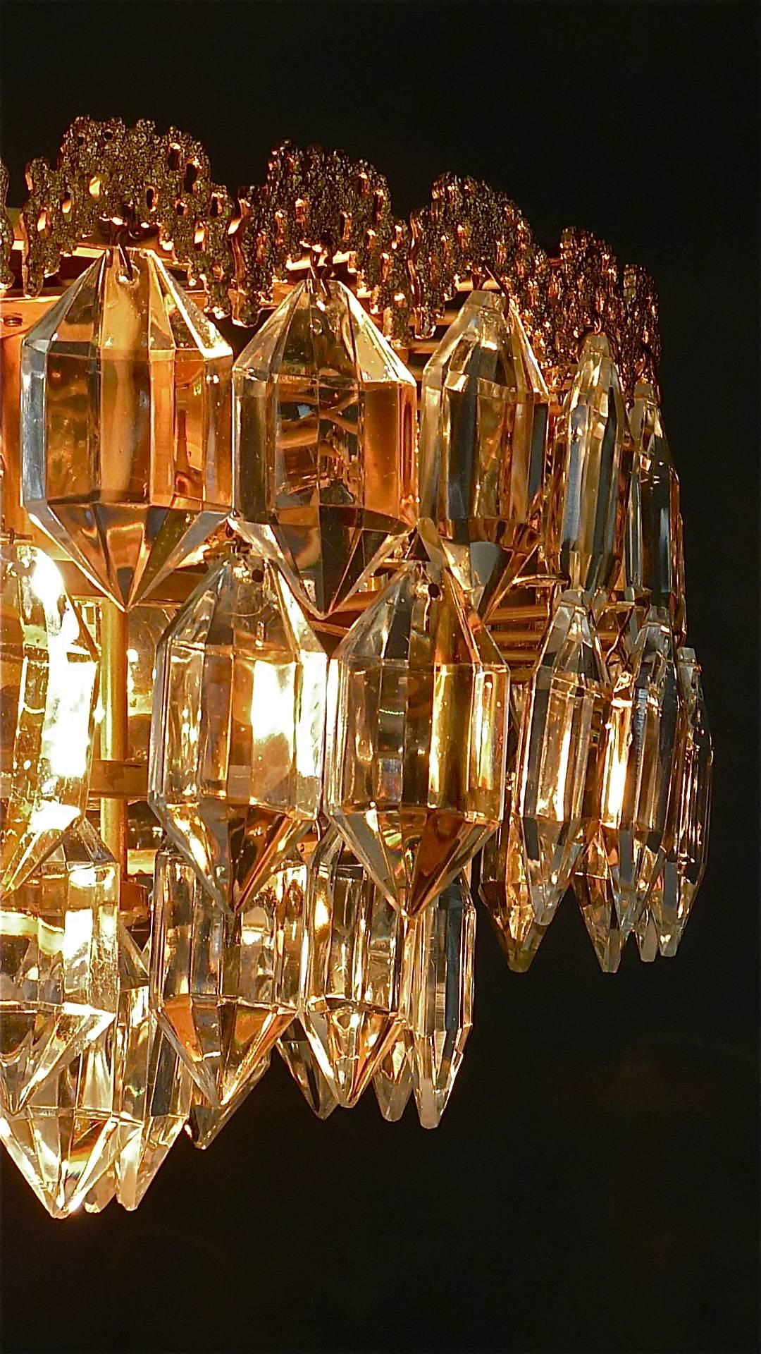 Midcentury Bakalowits Chandelier Gilt Brass Faceted Crystal Glass Austria 1960s For Sale 3