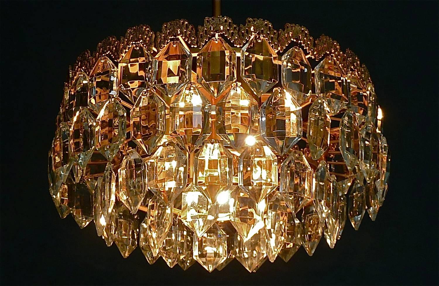 Midcentury Bakalowits Chandelier Gilt Brass Faceted Crystal Glass Austria 1960s For Sale 4