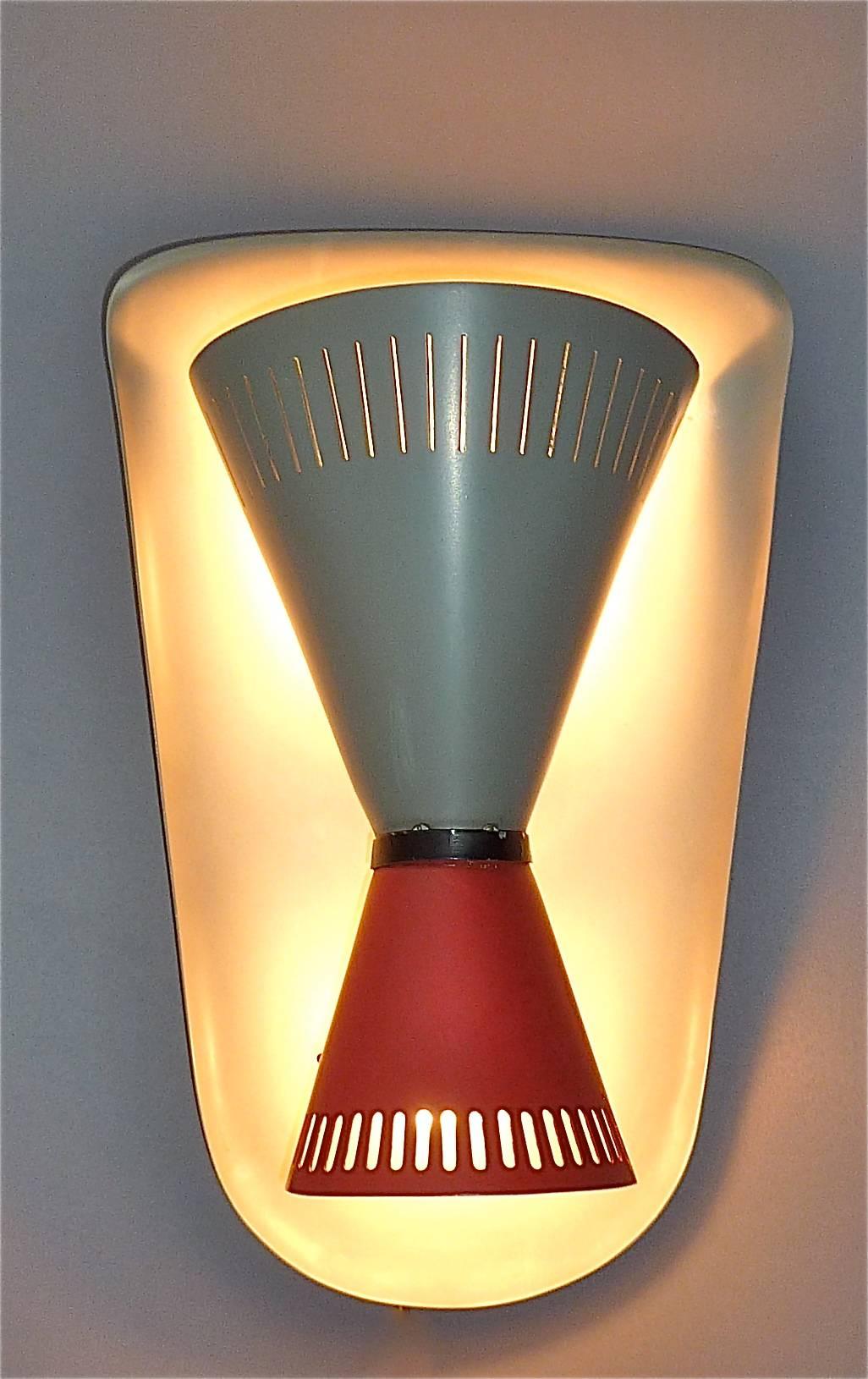 Painted Large Pendant Lamp and Sconce Stilnovo Arteluce Lumi Style Grey Red Black 1950s For Sale