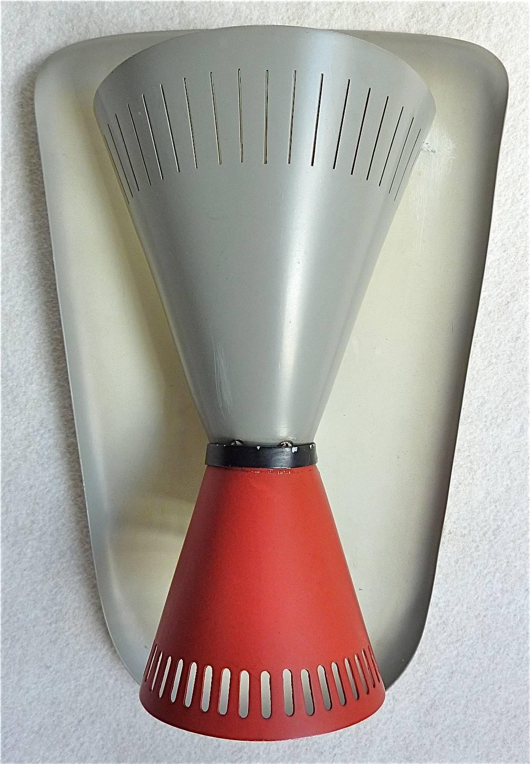 Large Pendant Lamp and Sconce Stilnovo Arteluce Lumi Style Grey Red Black 1950s In Good Condition For Sale In Nierstein am Rhein, DE