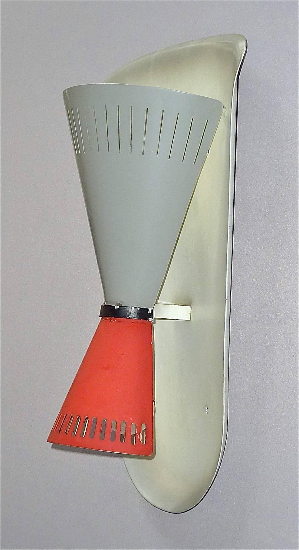 Mid-20th Century Large Pendant Lamp and Sconce Stilnovo Arteluce Lumi Style Grey Red Black 1950s For Sale
