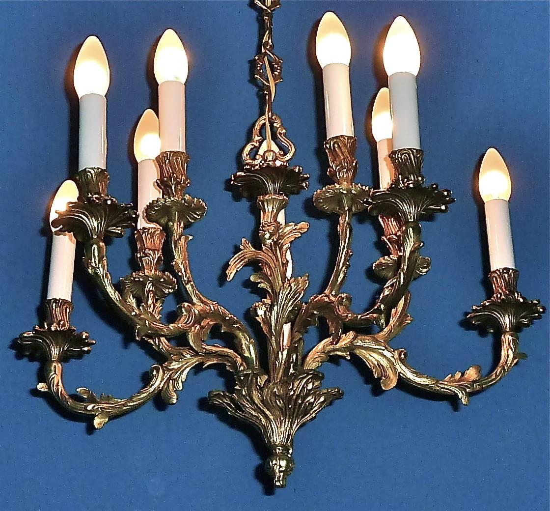 Large Gilt Bronze 10-Light Chandelier, Floral French Baroque Rococo Bagues Style 5