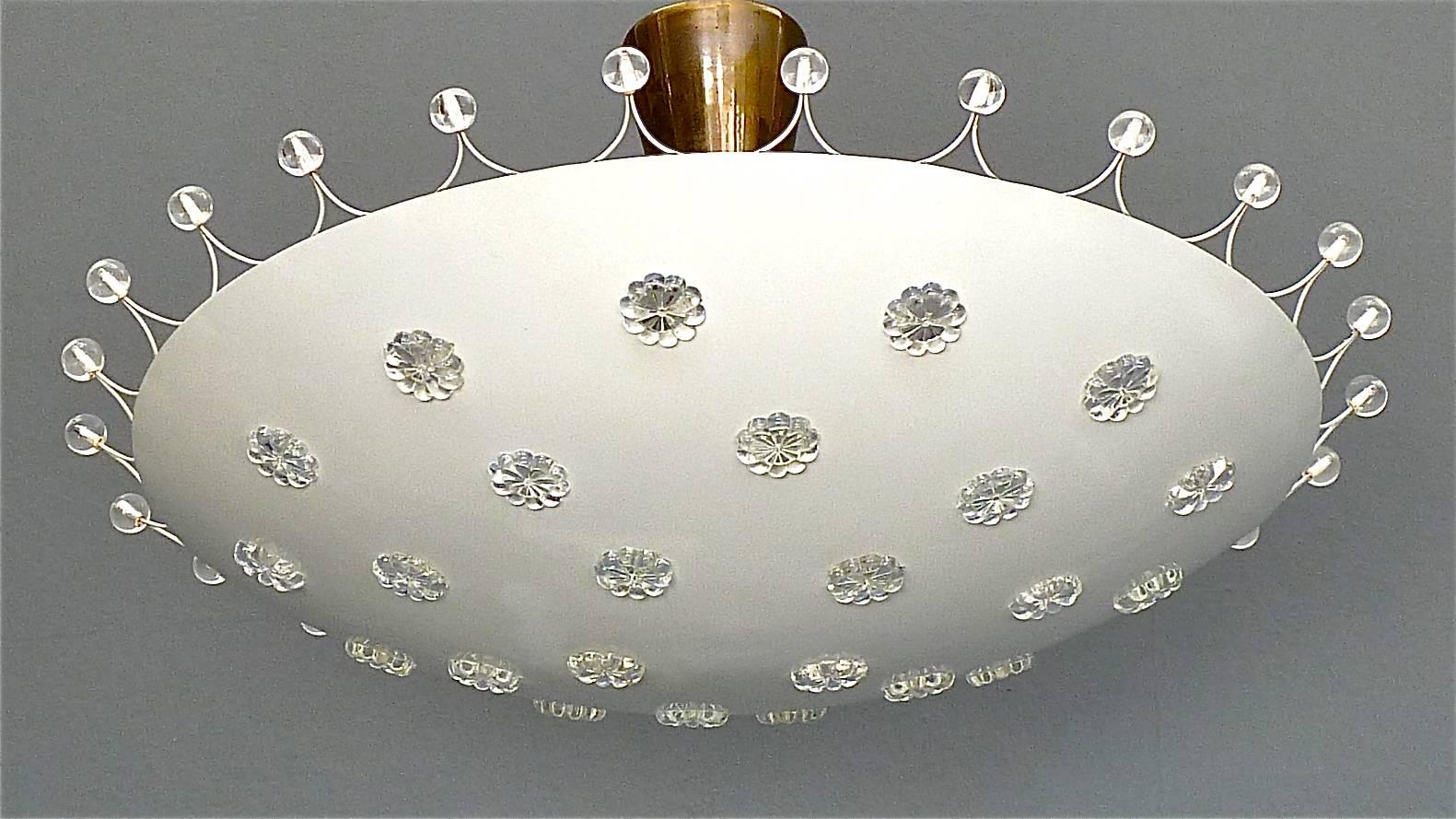 Mid-Century Modern Large Emil Stejnar Bowl Flush Mount Starburst Ceiling Lamp Chandelier by Nikoll