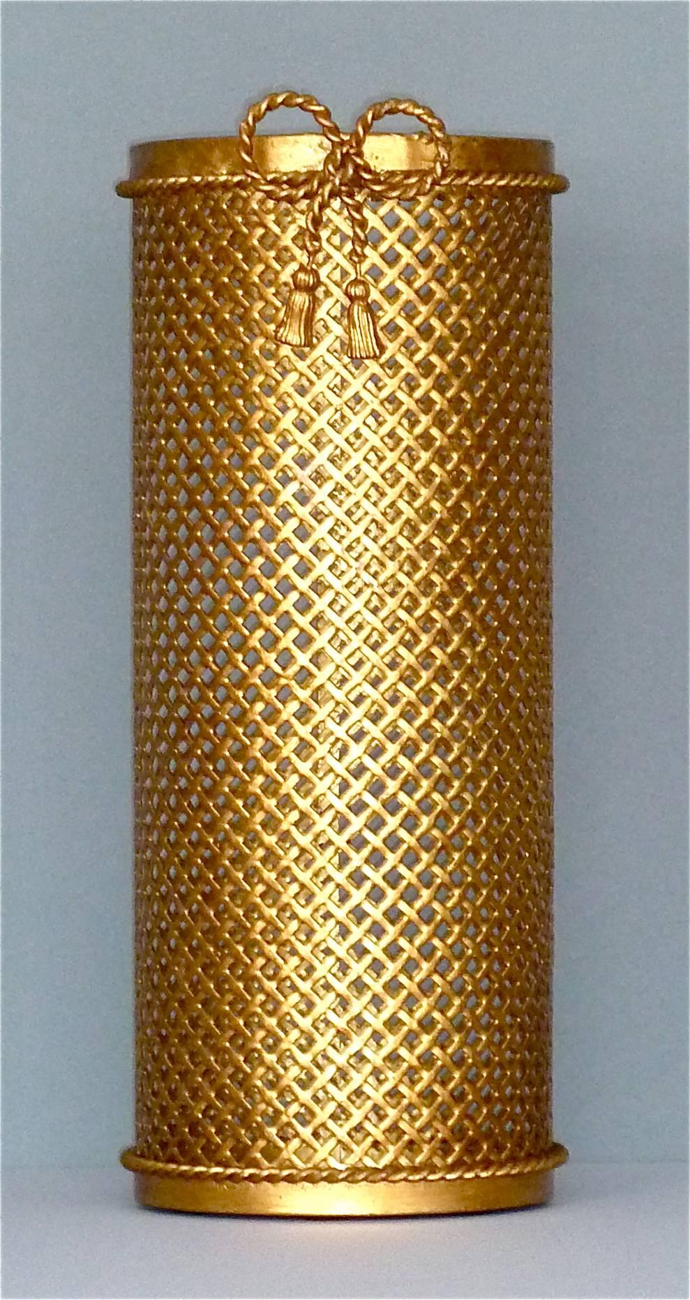 Two Midcentury Italian Gilt Woven Metal Umbrella Stands, 1950s, Hans Kögl Style 2