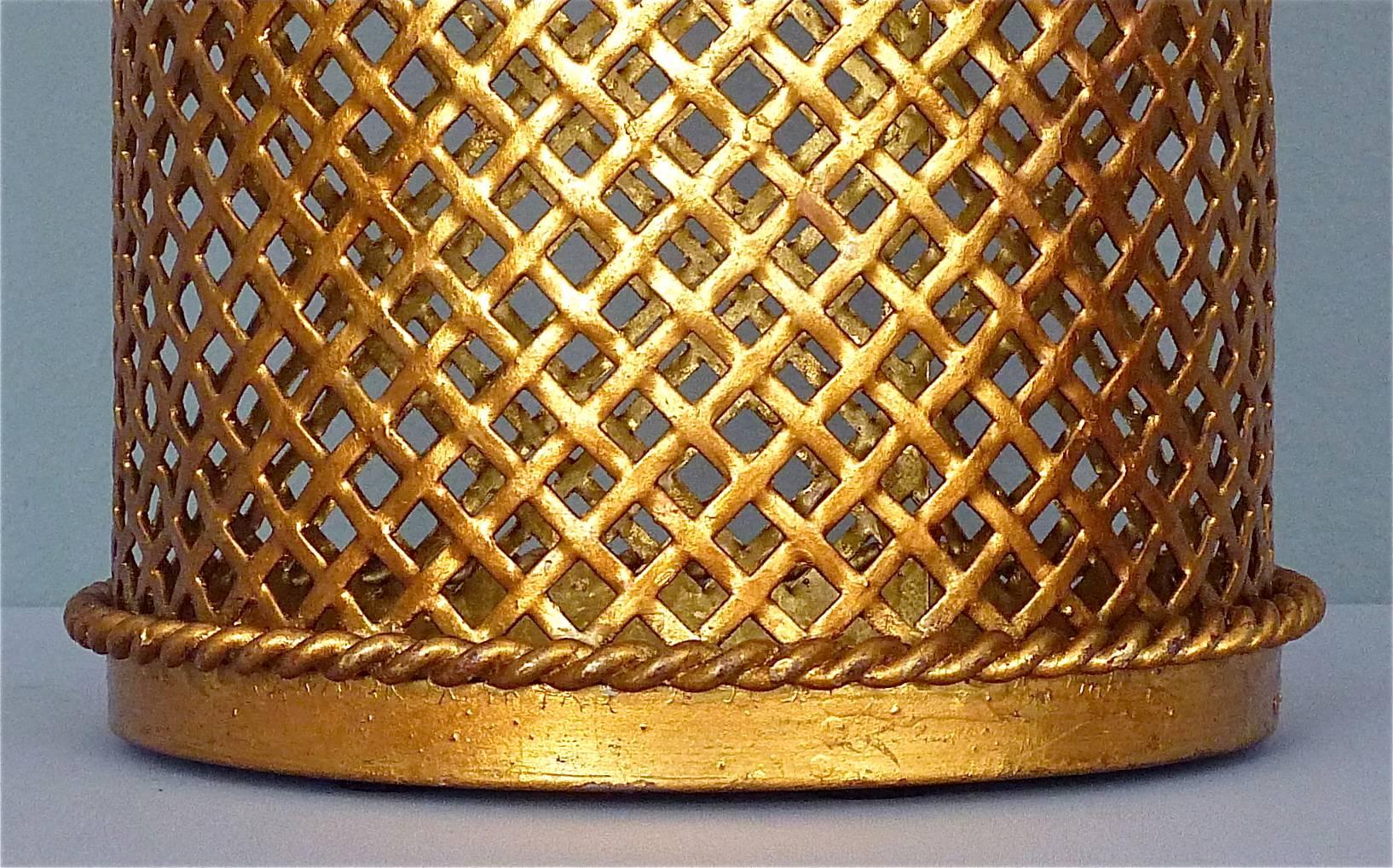 Two Midcentury Italian Gilt Woven Metal Umbrella Stands, 1950s, Hans Kögl Style 5