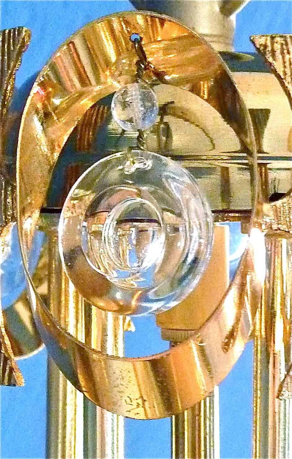 Großer Palwa-Kronleuchter, Op Pop Art, vergoldetes Messing, optische Kristallglasscheiben, 1960er Jahre im Zustand „Gut“ im Angebot in Nierstein am Rhein, DE