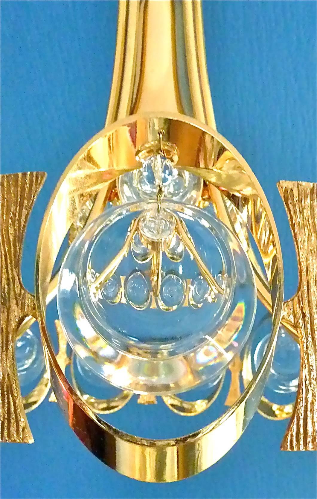 Large Palwa Chandelier Op Pop Art Gilt Brass Optical Crystal Glass Discs 1960s For Sale 1