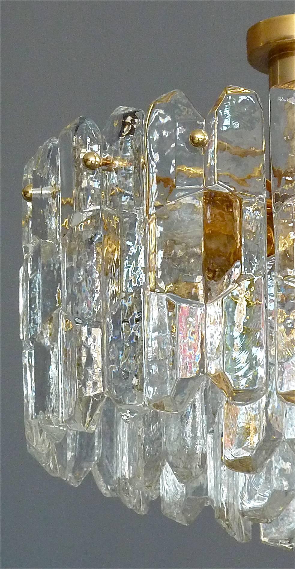 Modernist fine 24-carat-gold-plated brass and textured crystal ice glass 