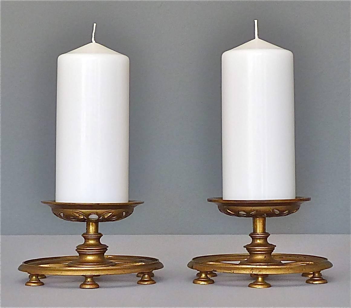Pair Brass Art Deco Nouveau Candleholder Lights by Lobmeyr, Austria 1890- 1920 3