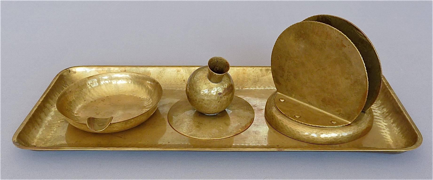 Modernist Bauhaus Hand-Chased Brass Writing Desk Set, Buchrucker, Germany, 1930 2