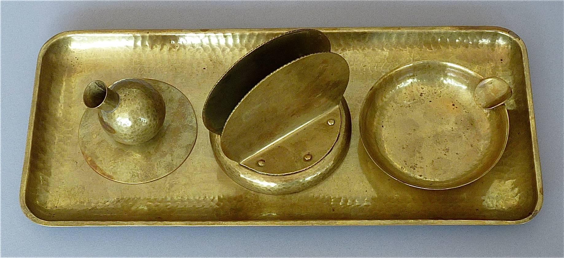 Modernist Bauhaus Hand-Chased Brass Writing Desk Set, Buchrucker, Germany, 1930 4