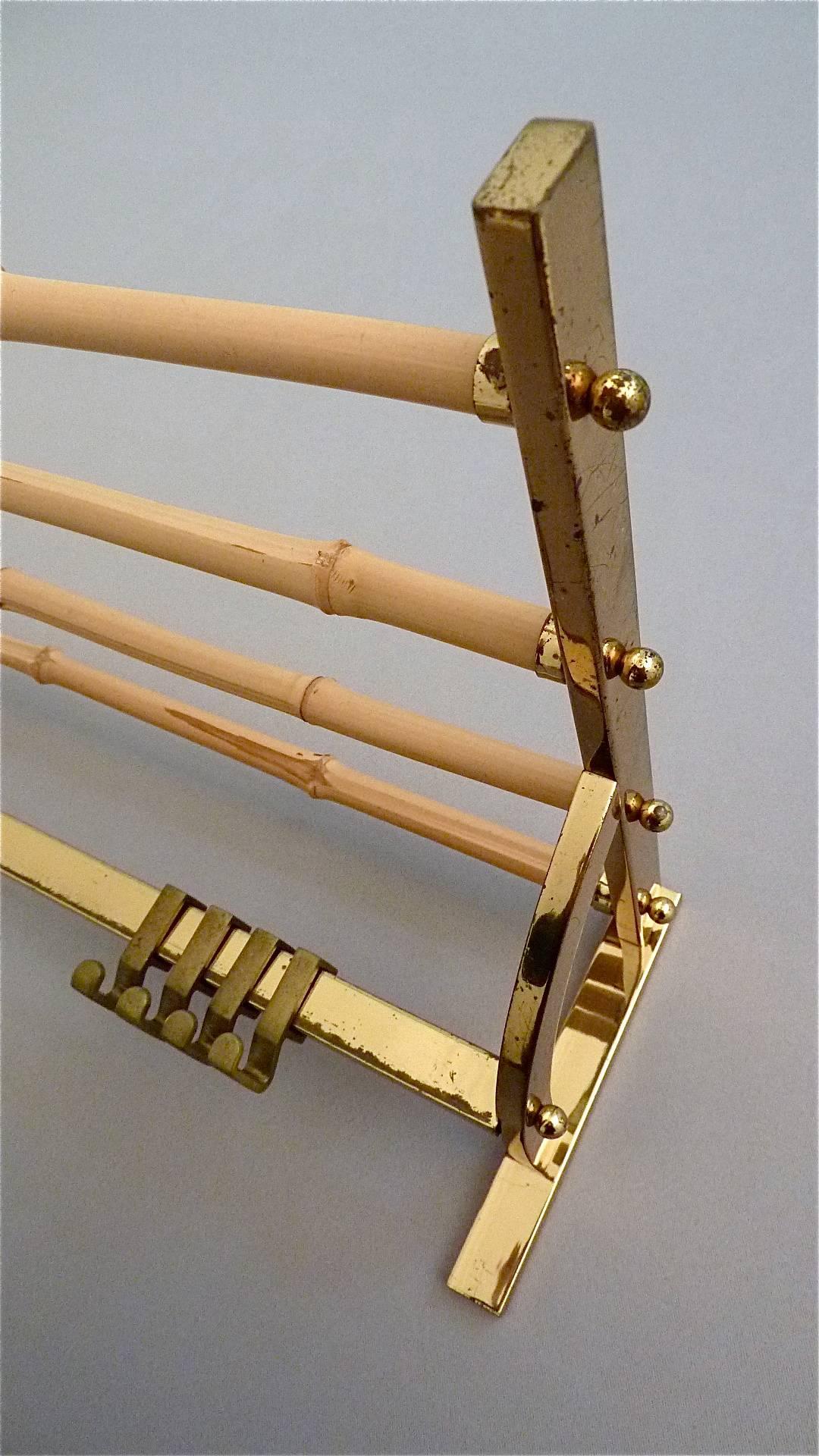 Mid-Century Modern Josef Frank Kalmar Style Bamboo Brass Wardrobe Coat Rack, Austria 1950s