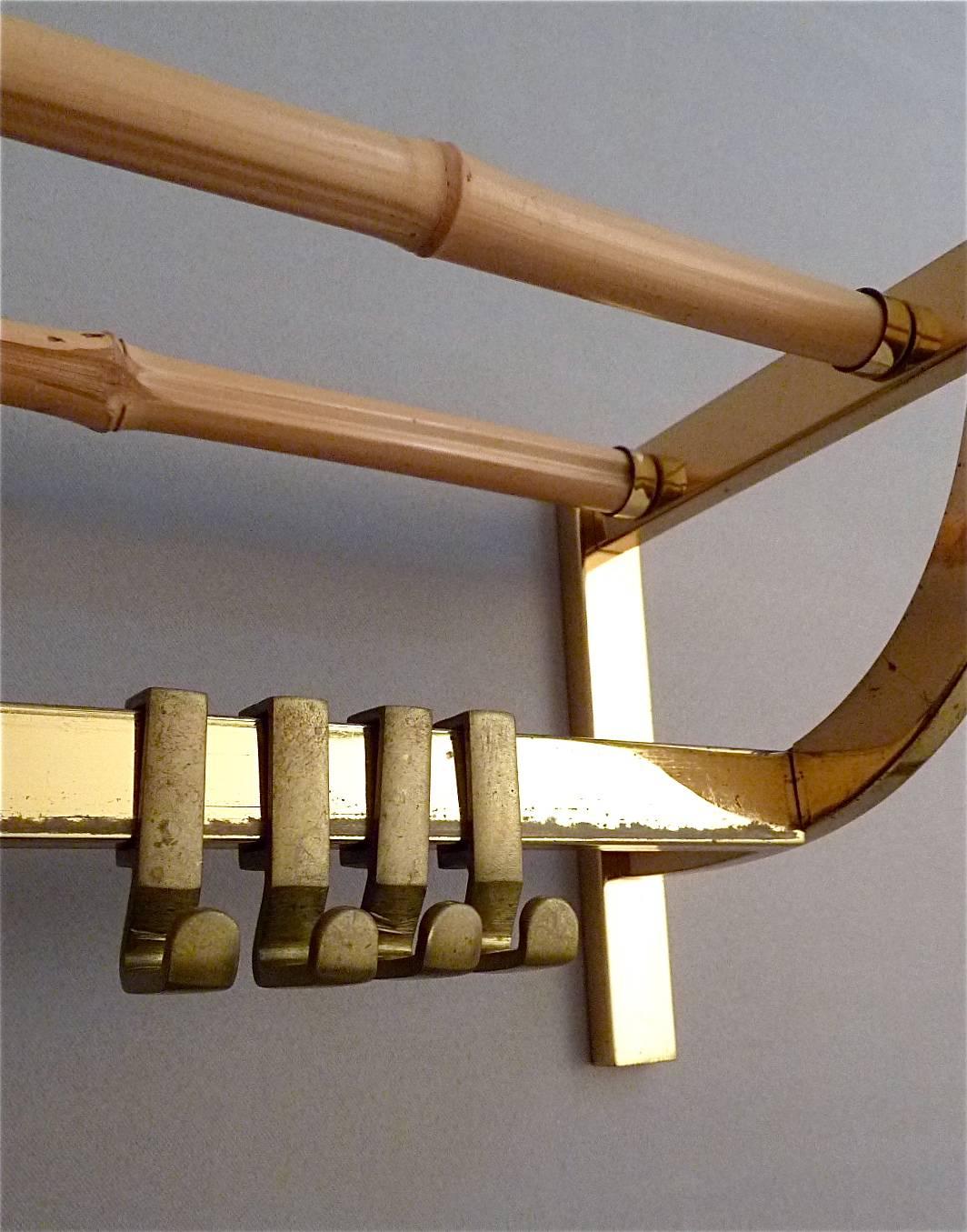 Patinated Josef Frank Kalmar Style Bamboo Brass Wardrobe Coat Rack, Austria 1950s
