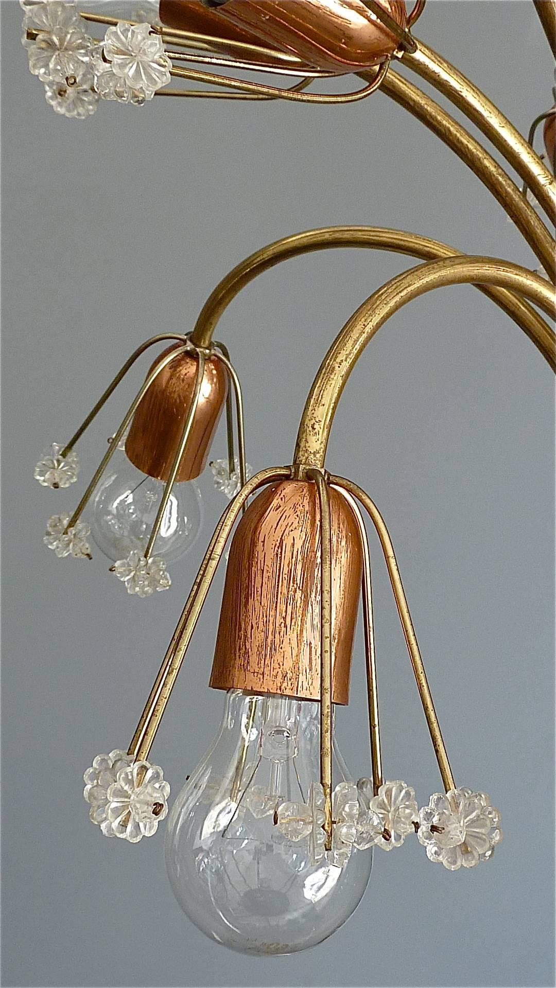 Mid-Century Modern Emil Stejnar Sputnik Chandelier Rupert Nikoll, Brass Copper Glass, Vienna, 1950s For Sale