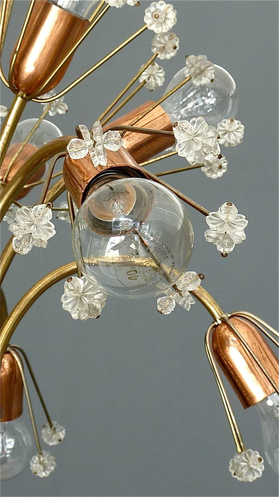 Patinated Emil Stejnar Sputnik Chandelier Rupert Nikoll, Brass Copper Glass, Vienna, 1950s For Sale