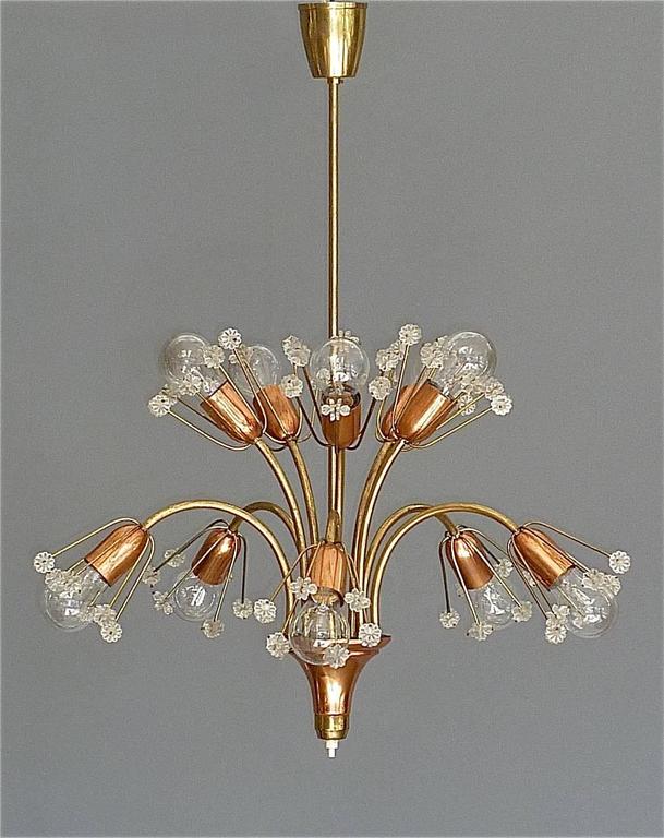 Emil Stejnar Sputnik Chandelier Rupert Nikoll, Brass Copper Glass, Vienna, 1950s For Sale 3