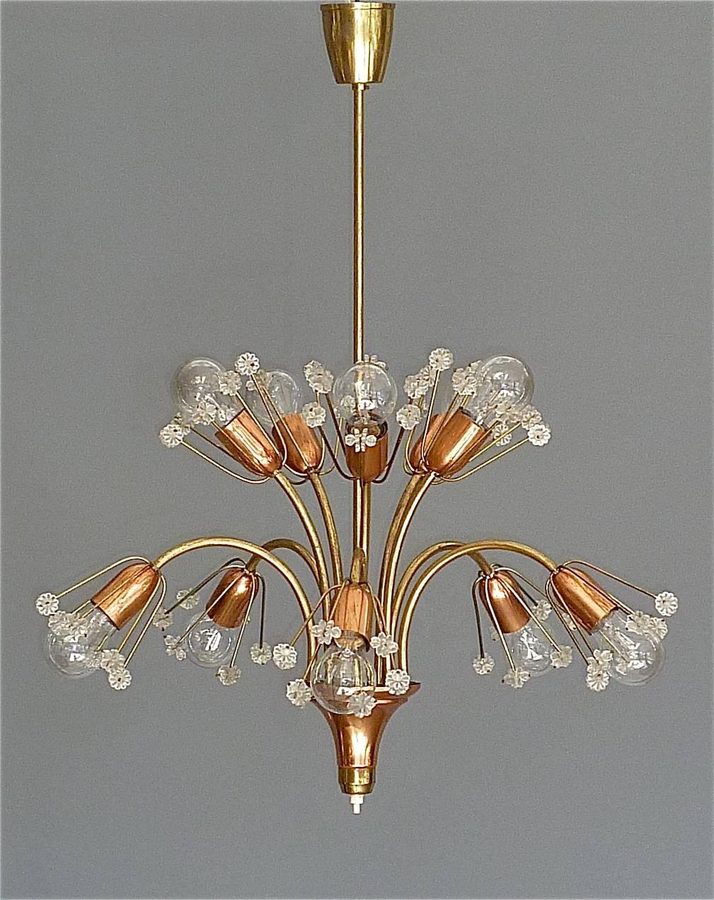 Emil Stejnar Sputnik Chandelier Rupert Nikoll, Brass Copper Glass, Vienna, 1950s For Sale 2