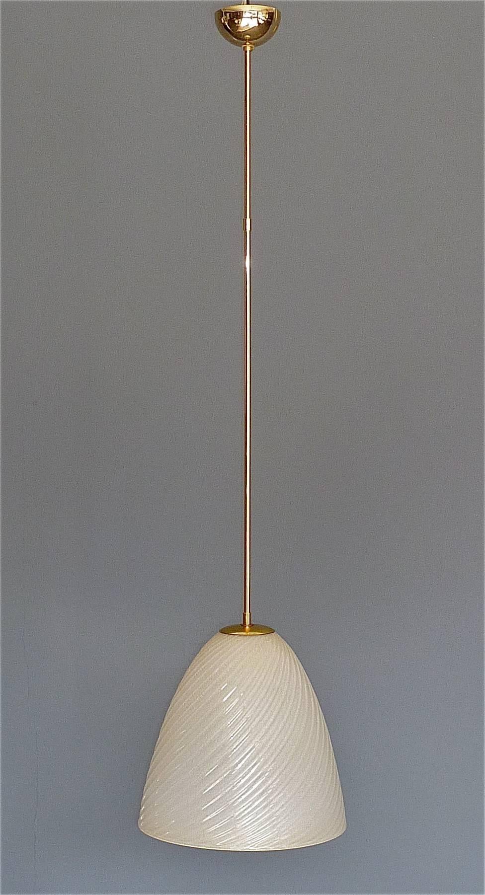 Mid-Century Modern Large Archimede Seguso Pendant Lamp Brass Golden Murano Glass 1950s Venini Style For Sale