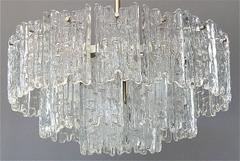 Large Mid-Century Kalmar Austria Nickelled Brass Textured Ice Glass Chandelier