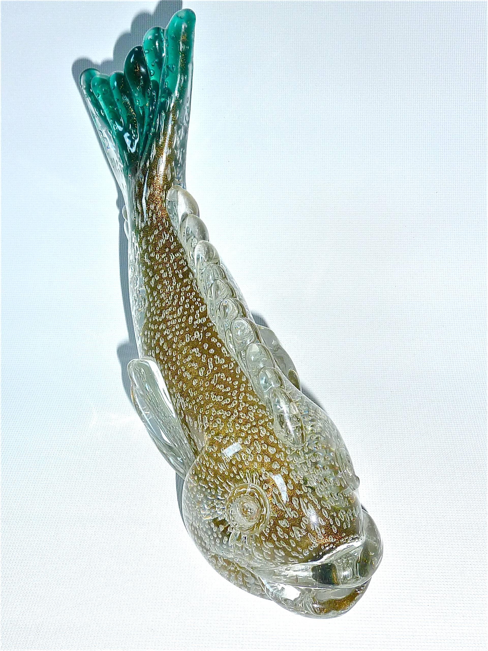 Flavio Poli Murano Glass Fish for Archimede Seguso 1937 Bullicante with Gold In Excellent Condition In Nierstein am Rhein, DE