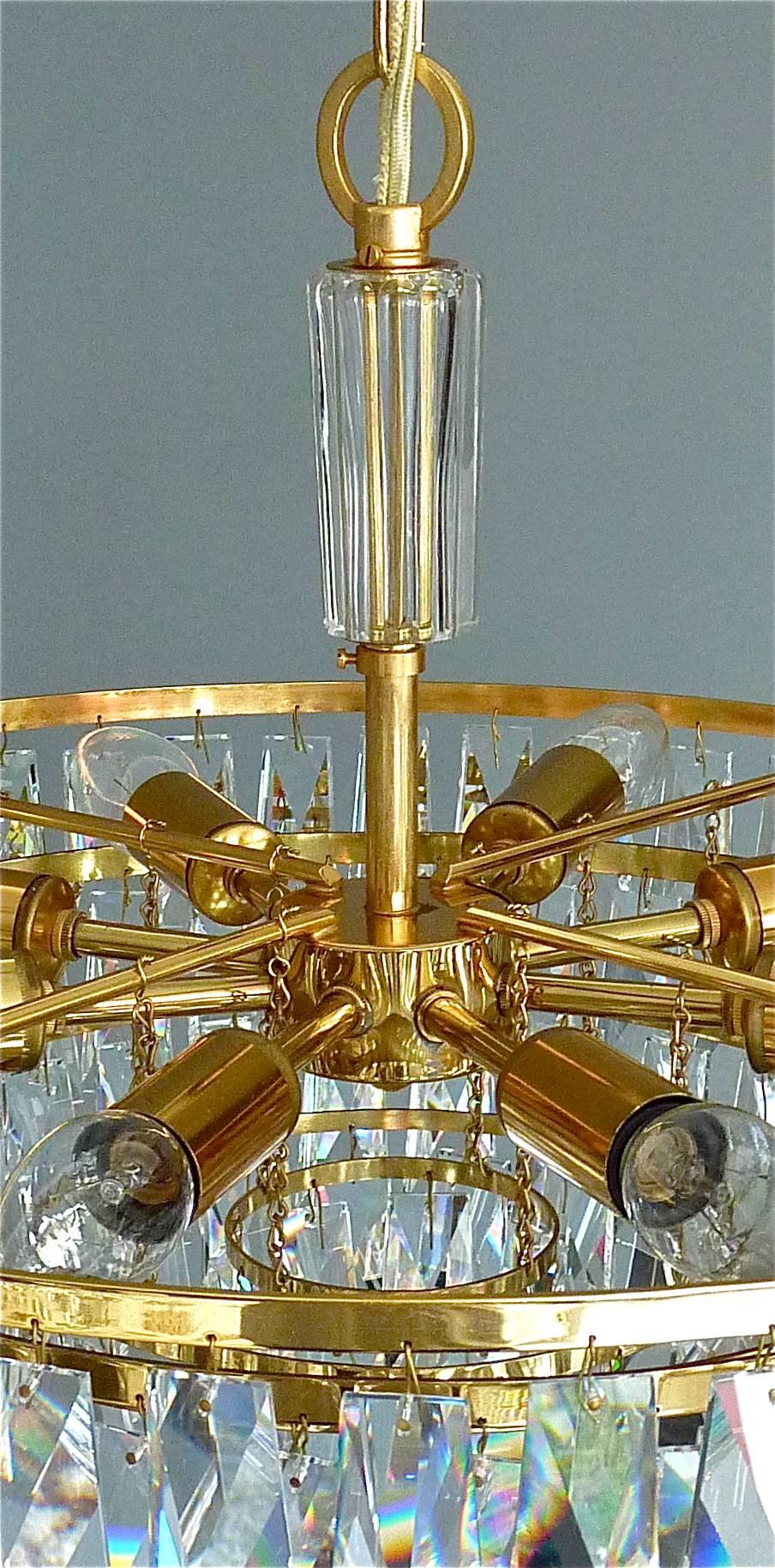 Metal Fine Large Palwa Chandelier Gilt Brass Faceted Crystal Glass Five-Tiers, 1960s