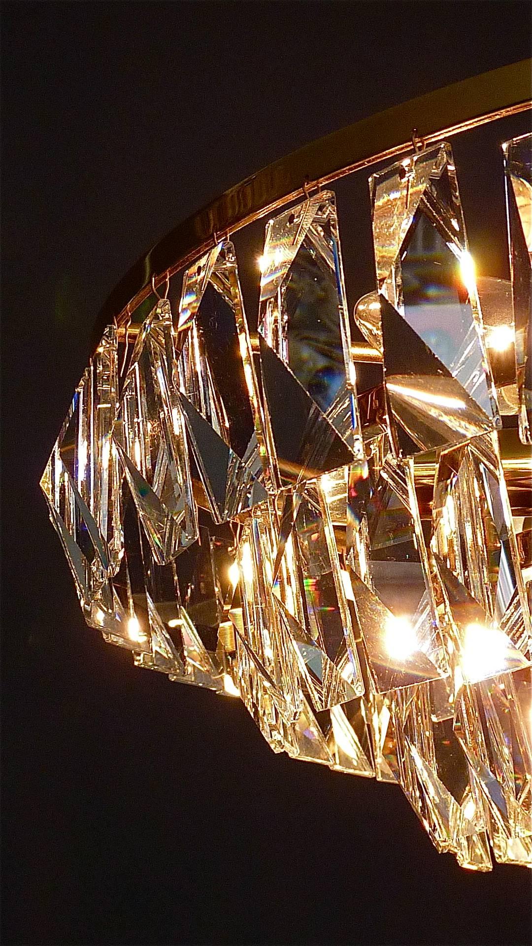 Fine Large Palwa Chandelier Gilt Brass Faceted Crystal Glass Five-Tiers, 1960s 1