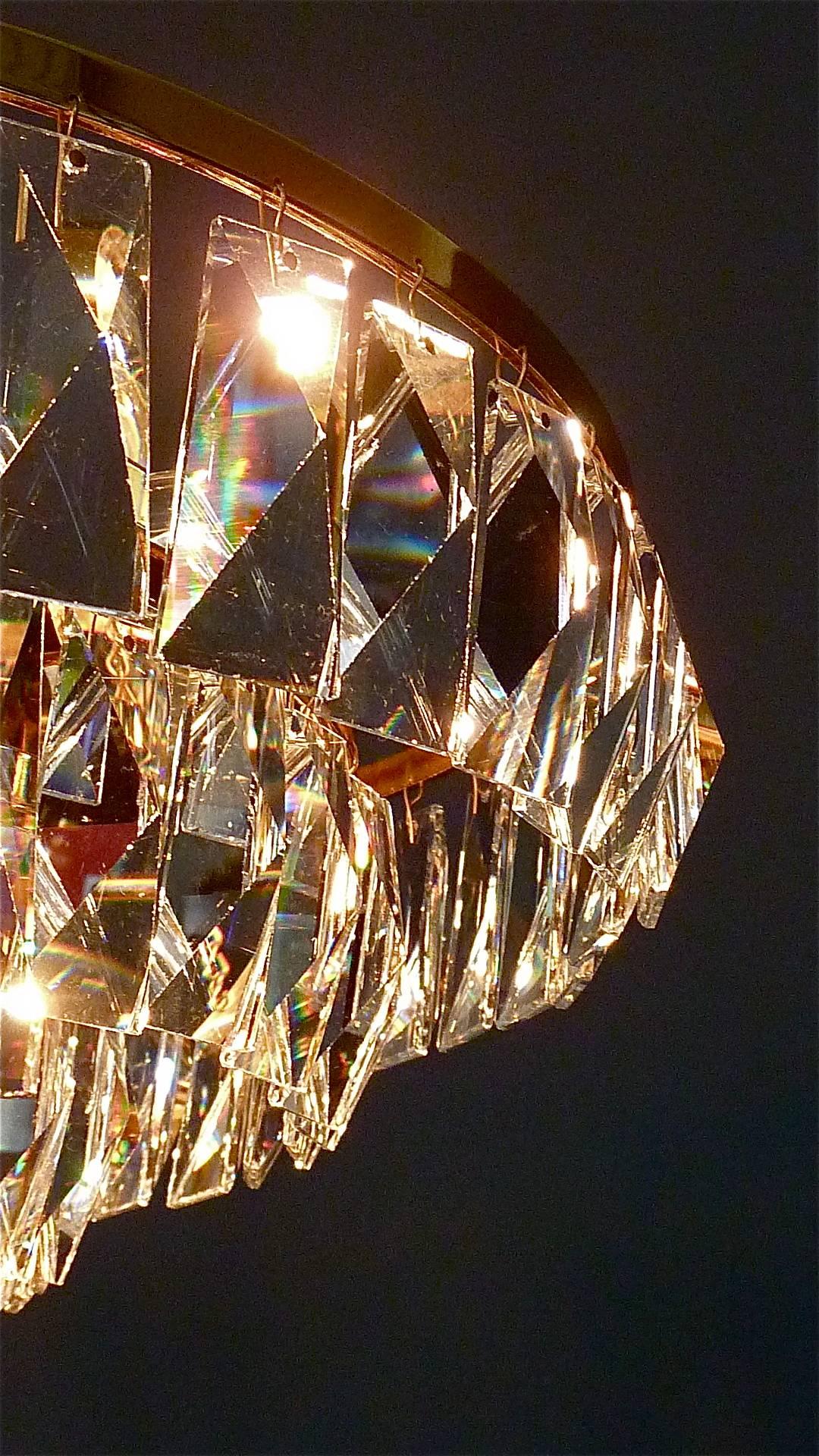 Fine Large Palwa Chandelier Gilt Brass Faceted Crystal Glass Five-Tiers, 1960s 3