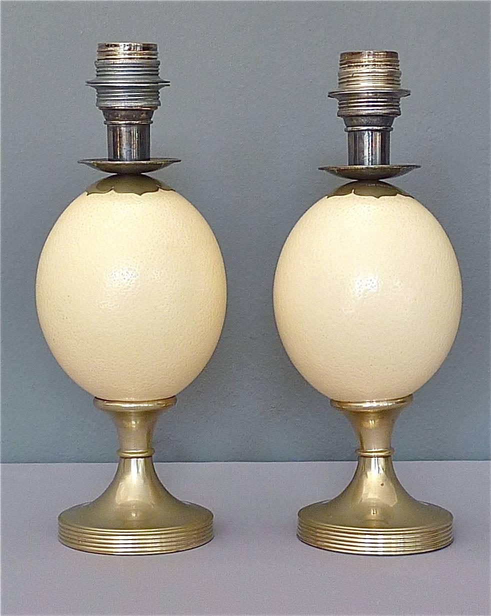 Patinated Pair of Signed Anthony Redmile Table Lamps Silver Plated Metal Ostrich Egg 1970s