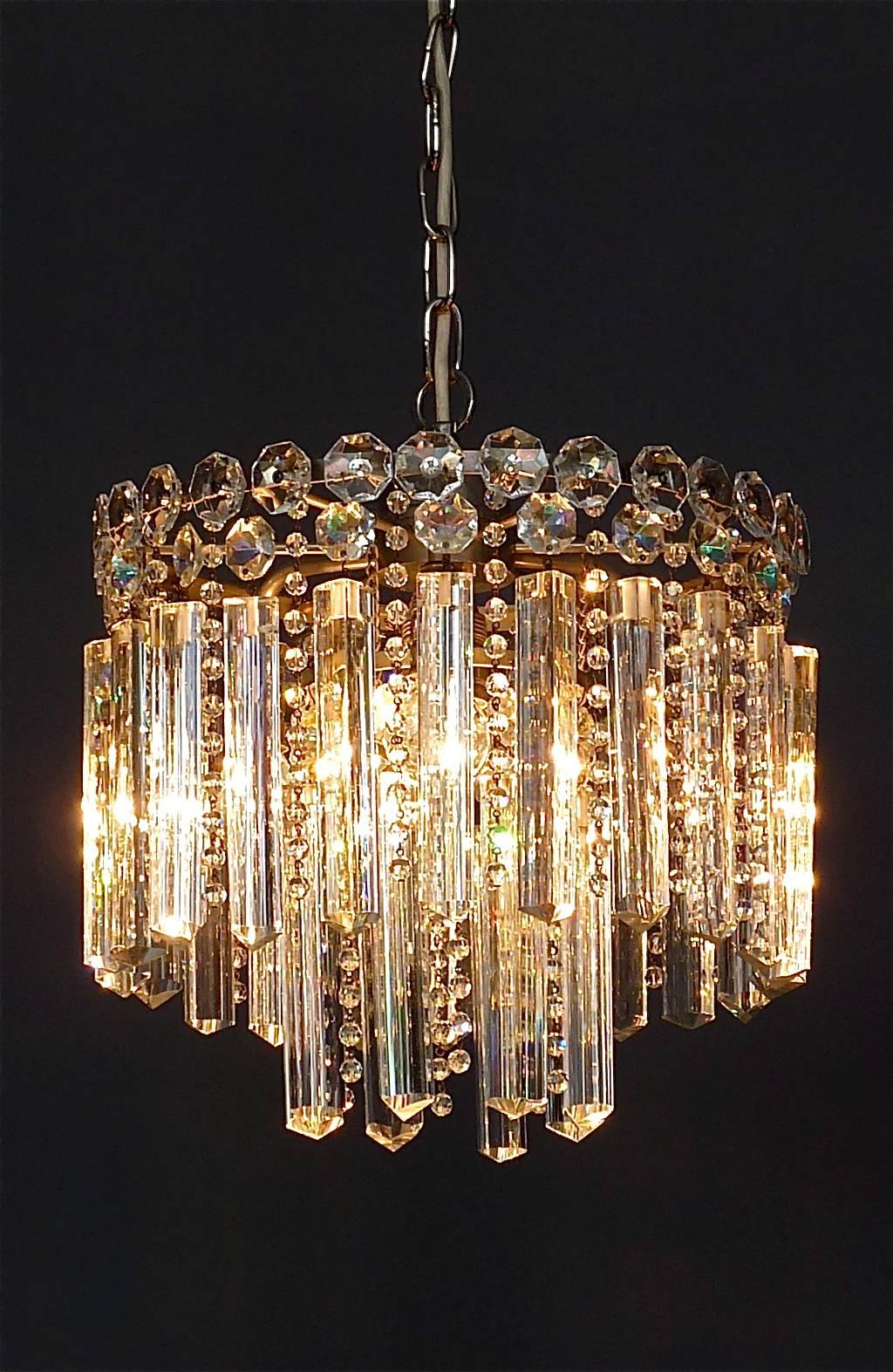 Metal Precious Bakalowits or Lobmeyr Faceted Crystal Glass Chandelier, Austria, 1950s