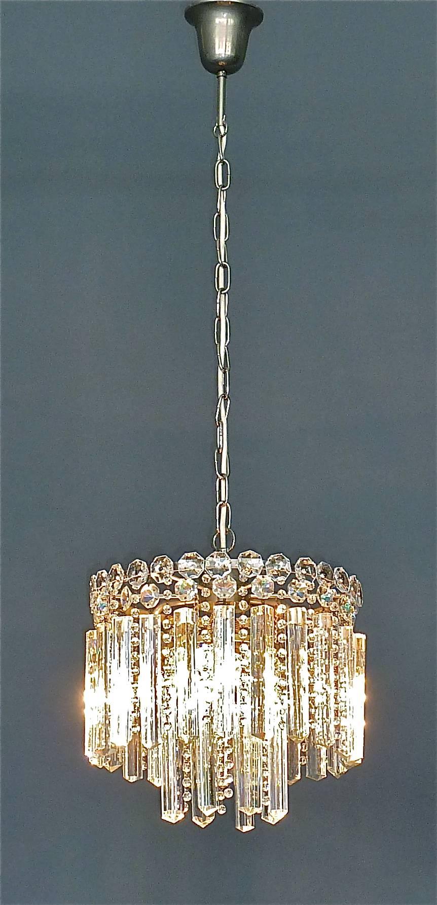 Precious Bakalowits or Lobmeyr Faceted Crystal Glass Chandelier, Austria, 1950s 3