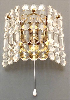 Midcentury Pair Kinkeldey Sconces Wall Lights Brass Faceted Crystal Glass 1960s