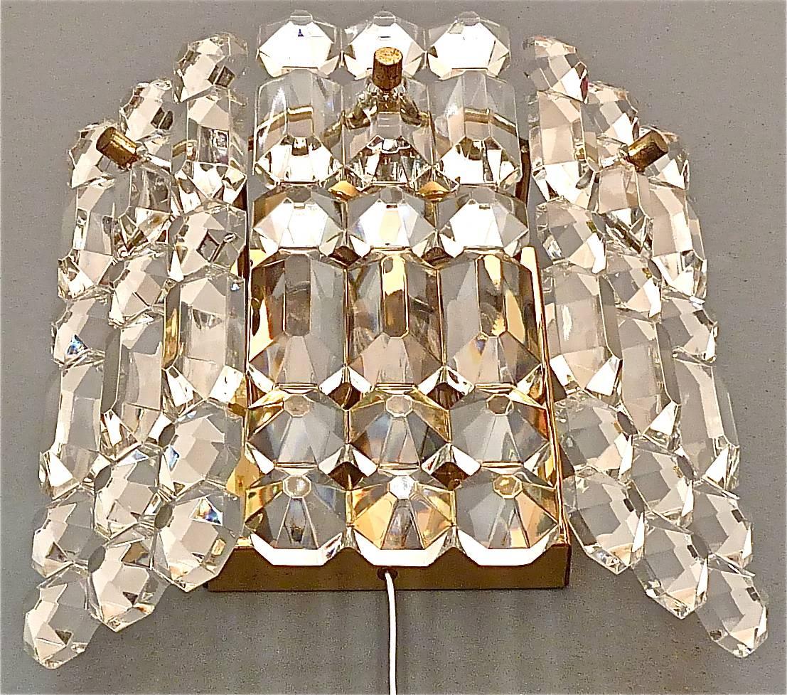 Mid-Century Modern Midcentury Pair Kinkeldey Sconces Wall Lights Brass Faceted Crystal Glass 1960s For Sale