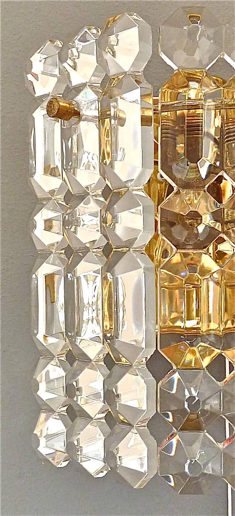 Patinated Midcentury Pair Kinkeldey Sconces Wall Lights Brass Faceted Crystal Glass 1960s For Sale