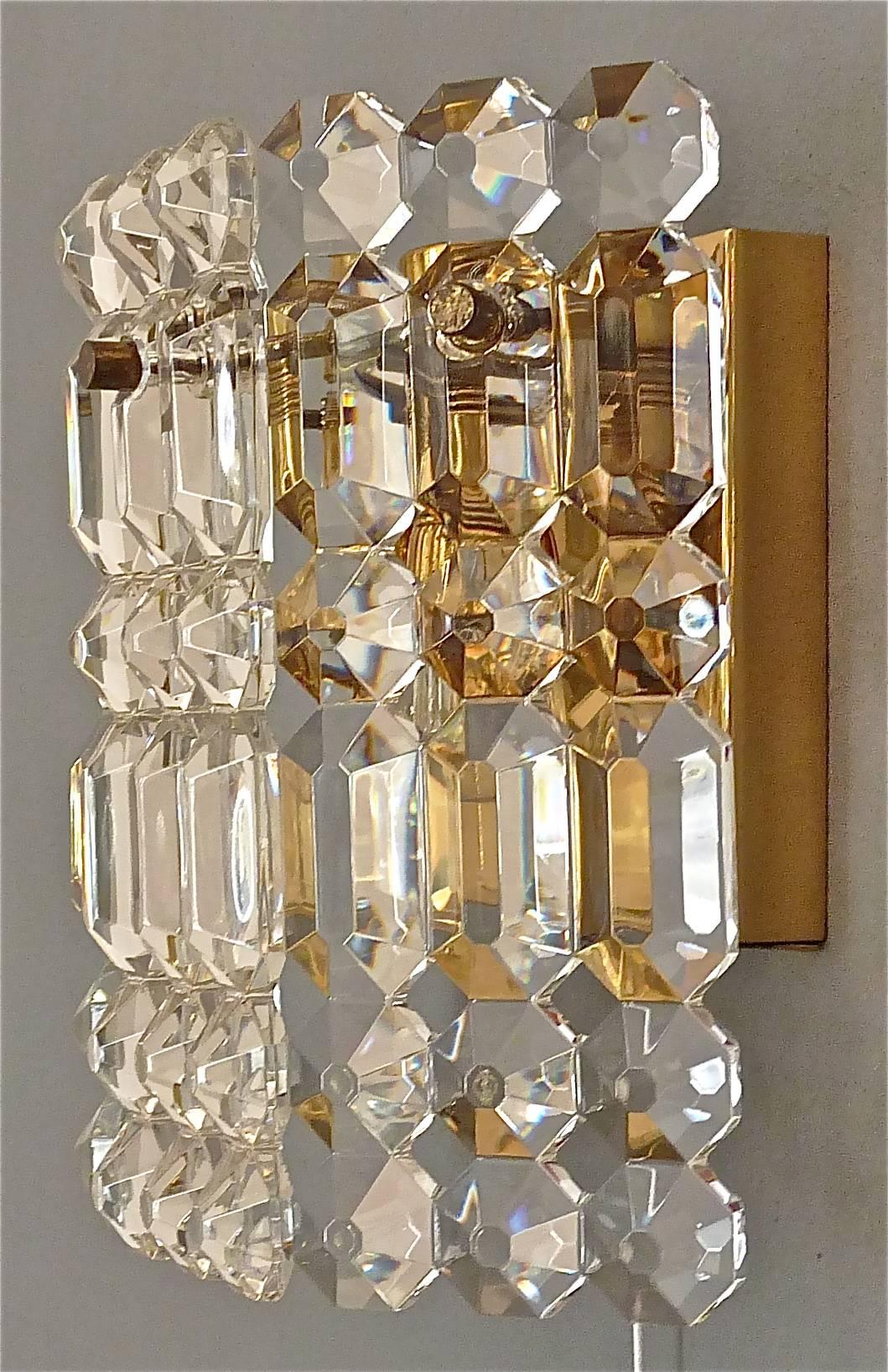 Midcentury Pair Kinkeldey Sconces Wall Lights Brass Faceted Crystal Glass 1960s For Sale 2