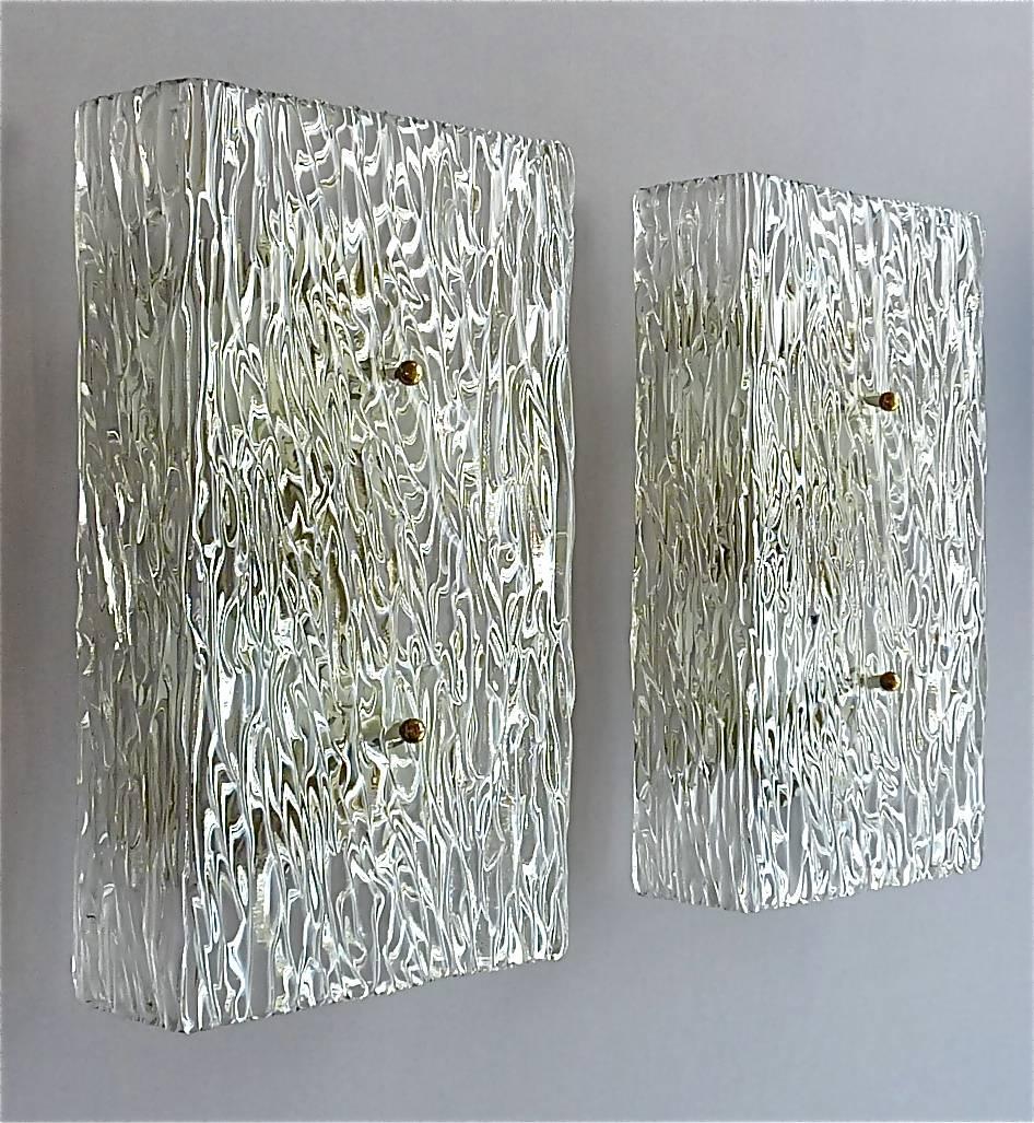 Austrian Large J.T. Kalmar Sconces Wall Lights Textured Murano Glass Brass Venini Style