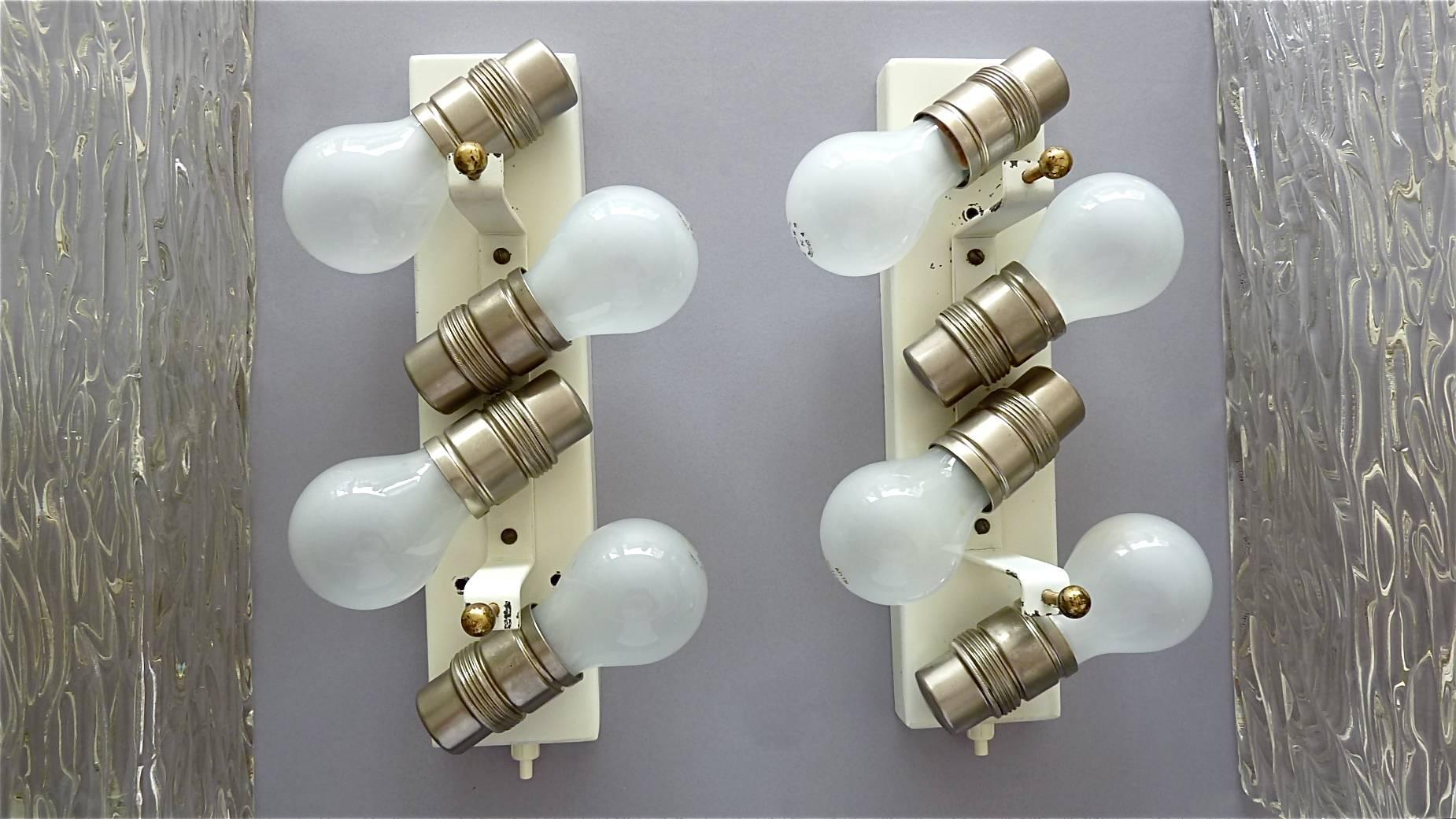 Lacquered Large J.T. Kalmar Sconces Wall Lights Textured Murano Glass Brass Venini Style
