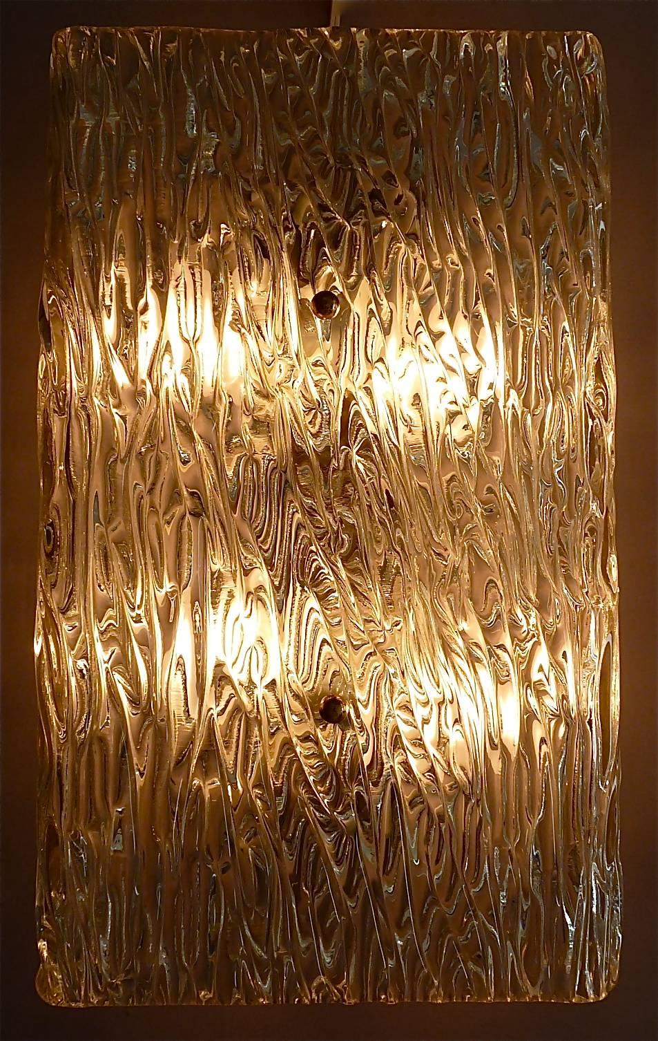 Large J.T. Kalmar Sconces Wall Lights Textured Murano Glass Brass Venini Style 2