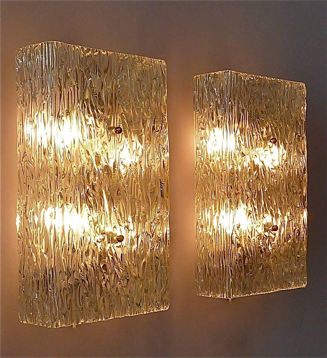 Large J.T. Kalmar Sconces Wall Lights Textured Murano Glass Brass Venini Style 3