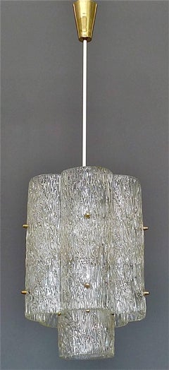 Large J.T. Kalmar Chandelier Lamp Textured Murano Glass Brass Venini Style 1950s
