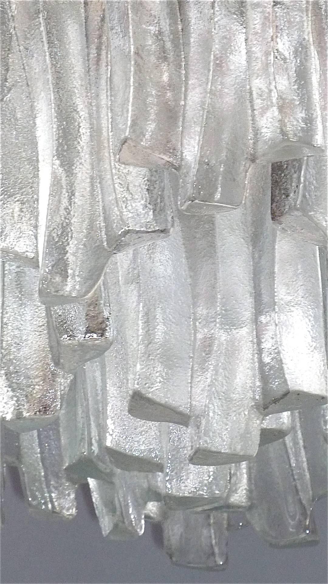 Mid-Century Modern Kalmar Flush Mount Chandelier Wavy Frosted Ice Glass Nickeled Sputnik, 1960s For Sale