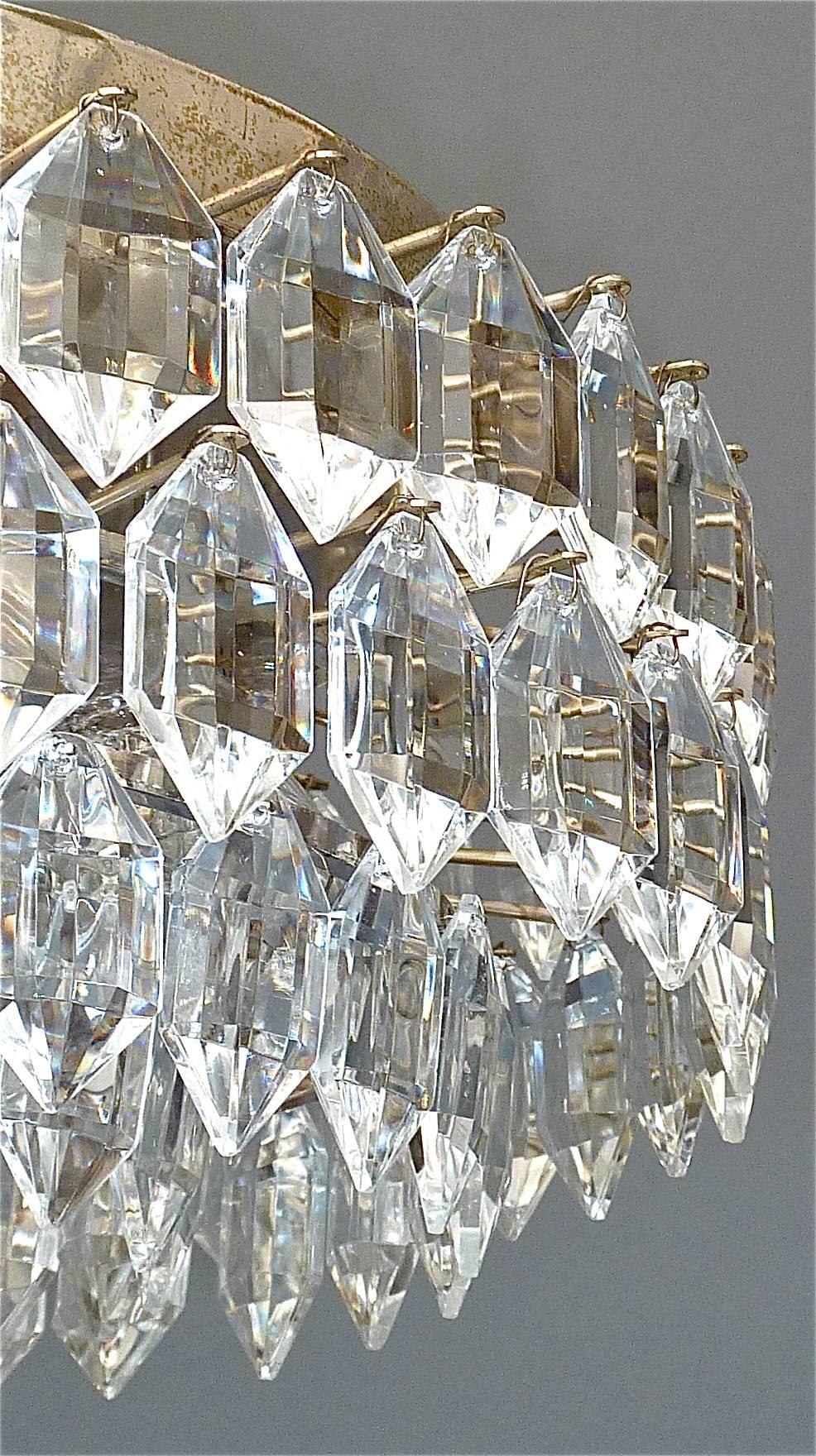 Bakalowits Midcentury Flush Mount Lamp Silvered Brass Faceted Crystal Glass In Excellent Condition In Nierstein am Rhein, DE