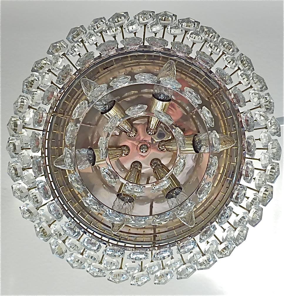 Bakalowits Midcentury Flush Mount Lamp Silvered Brass Faceted Crystal Glass 1