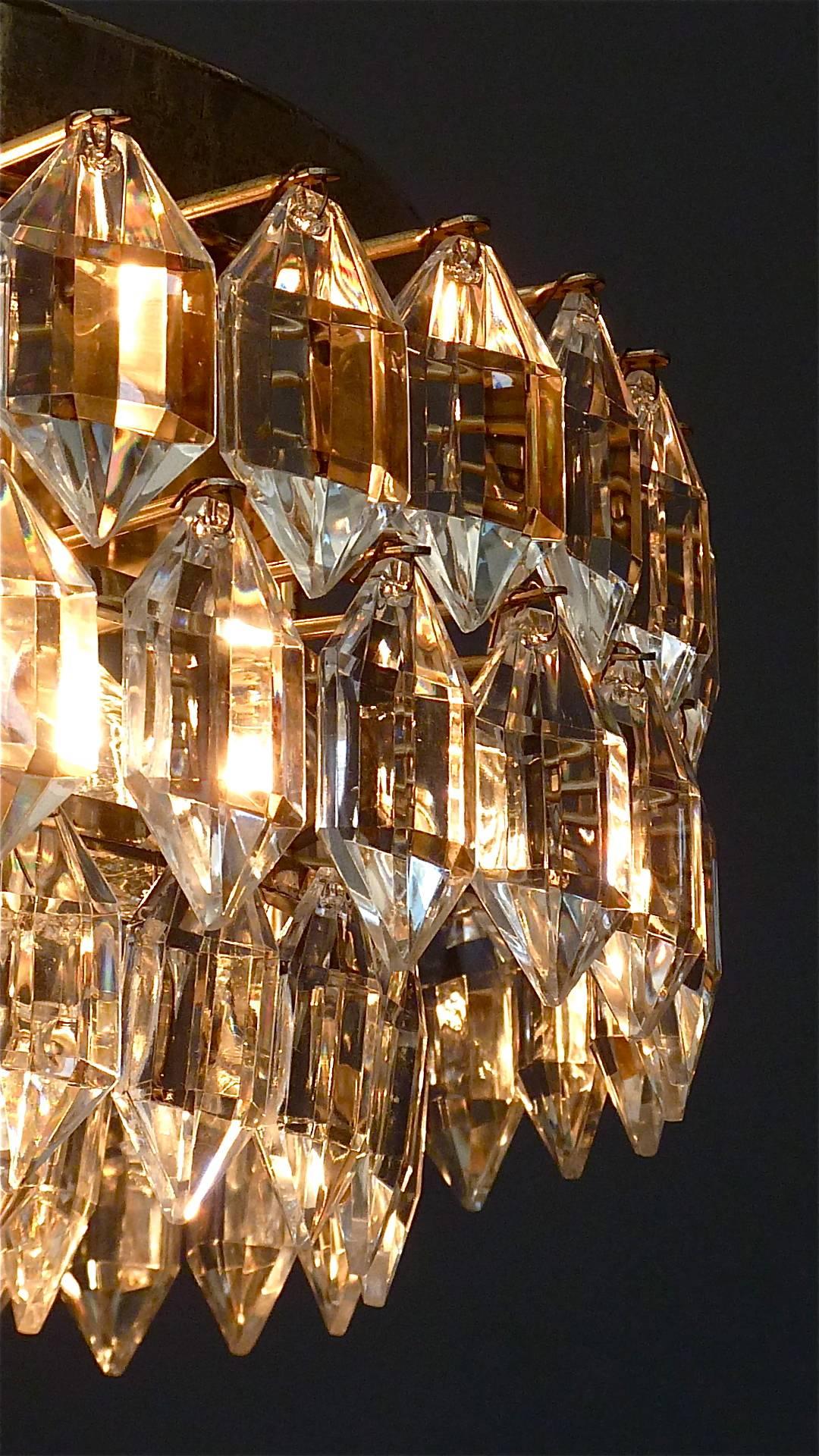 Bakalowits Midcentury Flush Mount Lamp Silvered Brass Faceted Crystal Glass 3