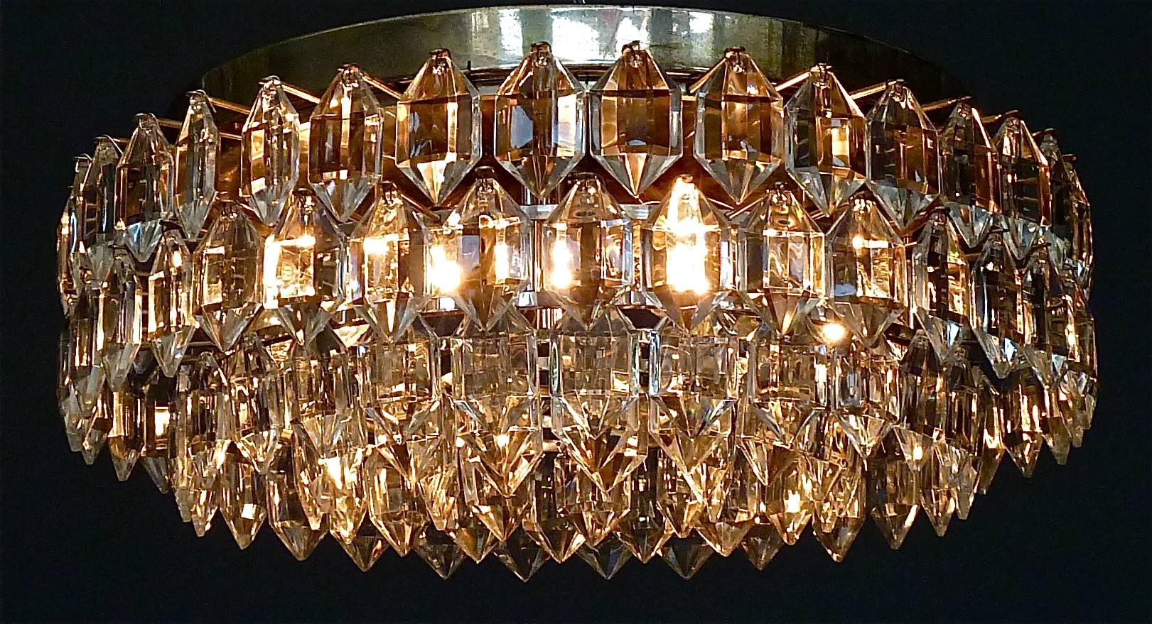 Bakalowits Midcentury Flush Mount Lamp Silvered Brass Faceted Crystal Glass 4