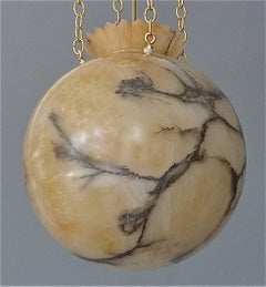 Unique French Art Deco Globe Alabaster Chandelier, 1920 Chareau Ruhlmann Era