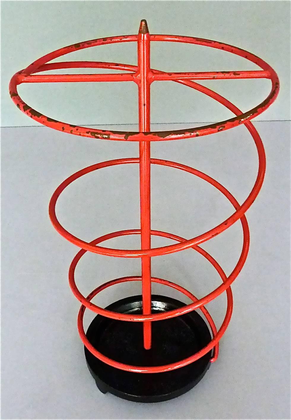 Rare French Modernist Umbrella Stand Red Black Iron Spiral Royere Style 1930s For Sale 2