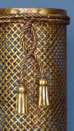 Italian Gilt Woven Metal Midcentury Umbrella Stand, Hans Kögl Style, 1950s