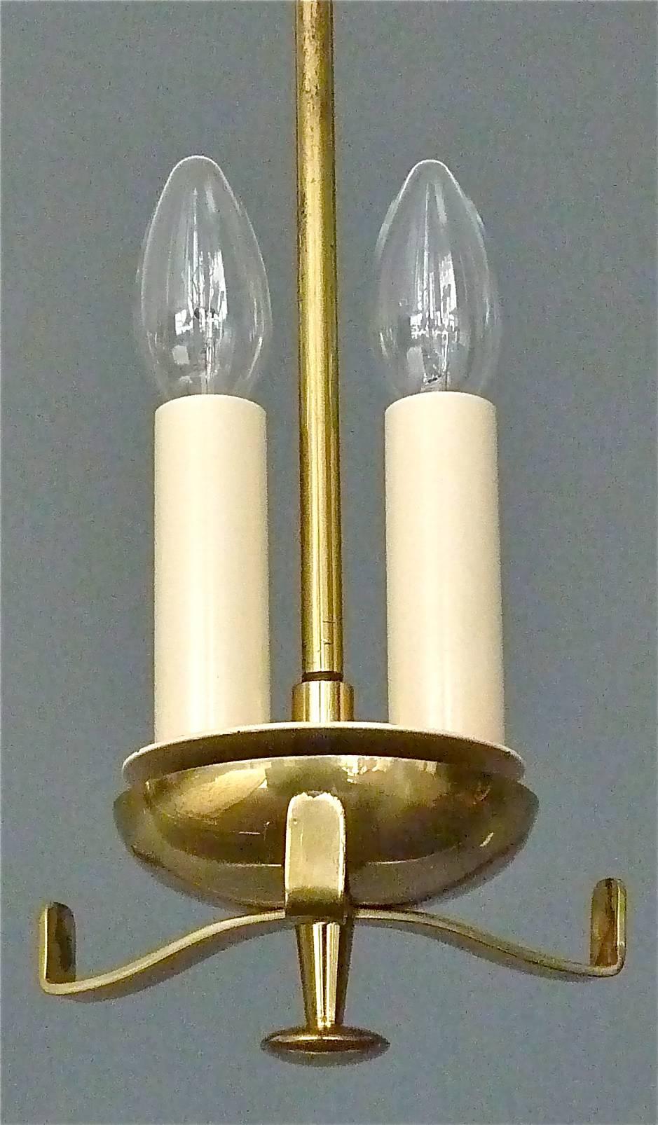 Rare Brass and Glass Pendant Two-Light Lantern, Style of Josef Frank, Austria In Excellent Condition In Nierstein am Rhein, DE