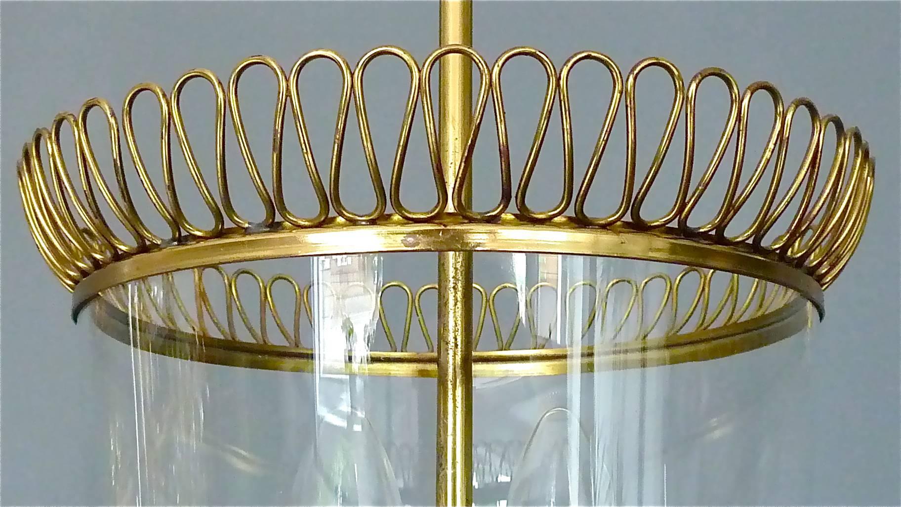 Mid-20th Century Rare Brass and Glass Pendant Two-Light Lantern, Style of Josef Frank, Austria